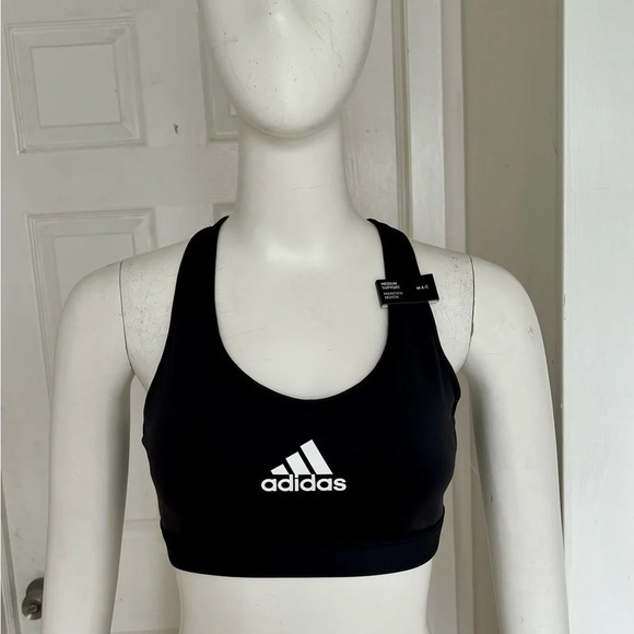 Adidas Women's Aeroready Medium Support Bra Top Sport Crossing Back Dark Grey S - Picture 2 of 10